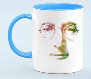 Джон Леннон кружка двухцветная (цвет: белый + голубой)