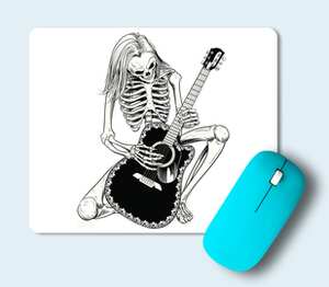 Скелет с гитарой коврик для мыши прямоугольный (цвет: белый)
