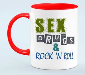 Sex, drugs and rock n roll кружка двухцветная (цвет: белый + красный)