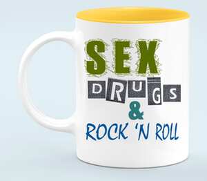 Sex, drugs and rock n roll кружка хамелеон двухцветная (цвет: белый + оранжевый)