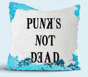 Punks Not Dead подушка с пайетками (цвет: белый + синий)