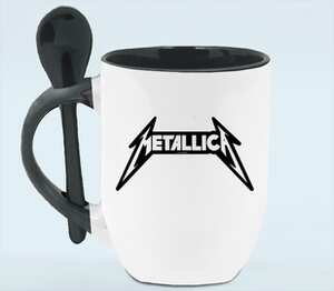 логотип Metallica кружка с ложкой в ручке (цвет: белый + черный)