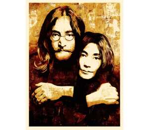 Джон Леннон и Йоко Оно  кружка с кантом (цвет: белый + черный)