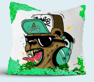 Boomboom bear подушка с пайетками (цвет: белый + зеленый)