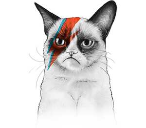 Grumpy Cat x Bowie подушка с пайетками (цвет: белый + синий)
