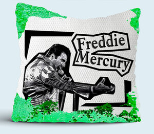 Фредди меркьюри (Freddie Mercury - Queen) подушка с пайетками (цвет: белый + зеленый)