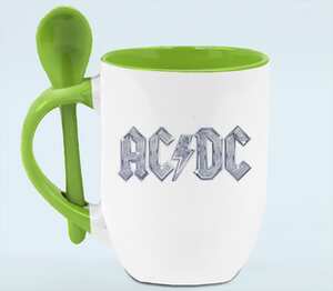AC/DC  кружка с ложкой в ручке (цвет: белый + зеленый)
