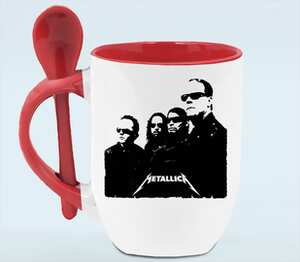 Metallica кружка с ложкой в ручке (цвет: белый + красный)
