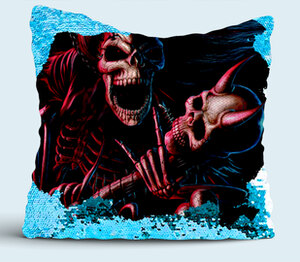 Skeleton подушка с пайетками (цвет: белый + синий)