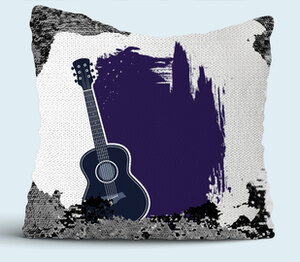 rock the world - гитара подушка с пайетками (цвет: белый + черный)