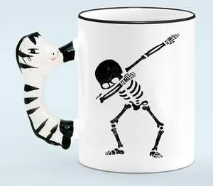Танцующий скелет кружка с ручкой в виде зебры (цвет: белый + черный)