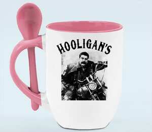 Сталин байкер Hooligans кружка с ложкой в ручке (цвет: белый + розовый)