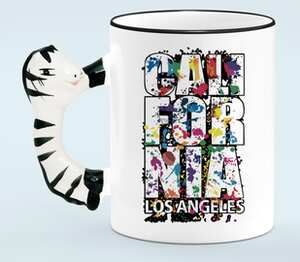 Лос-анджелес, Калифорния (Los angeles, California) кружка с ручкой в виде зебры (цвет: белый + черный)