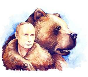 Путин и Российский медведь кружка двухцветная (цвет: белый + бордовый)