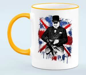Уинстон Черчилль кружка с кантом (цвет: белый + оранжевый)