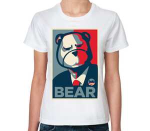 Медведь Президент женская футболка с коротким рукавом (цвет: белый)