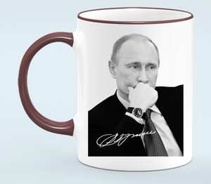 Владимир Путин кружка с кантом (цвет: белый + бордовый)