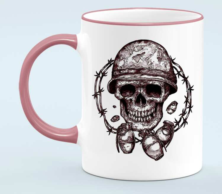 Skull Art кружка с кантом (цвет: белый + розовый)