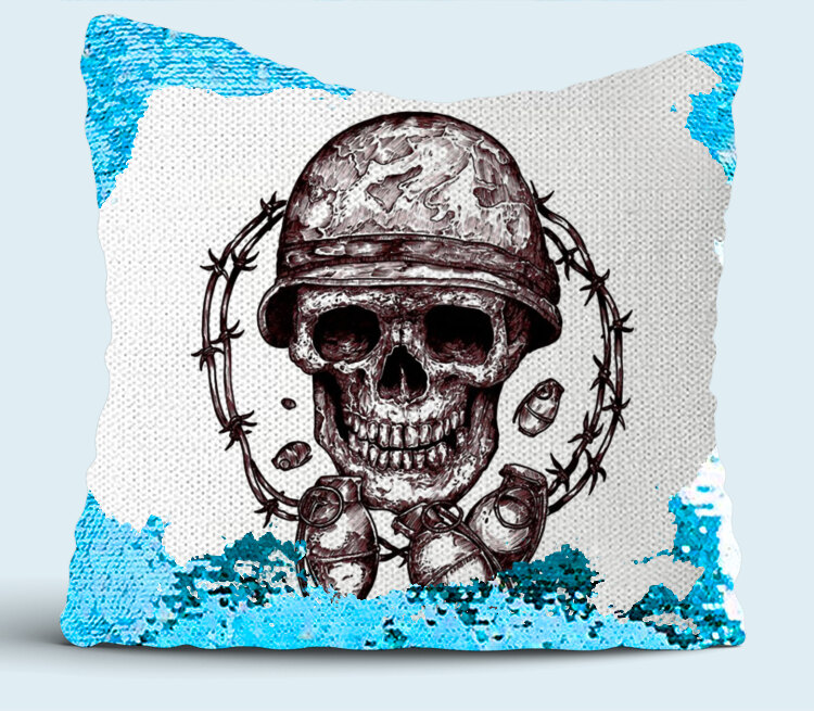 Skull Art подушка с пайетками (цвет: белый + синий)
