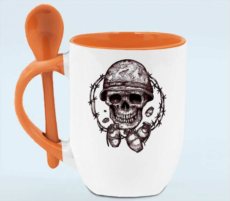 Skull Art кружка с ложкой в ручке (цвет: белый + оранжевый)