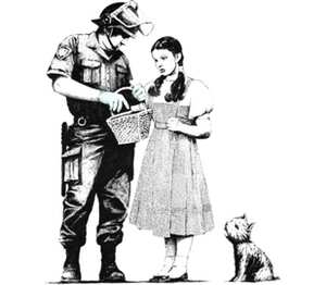 Девочка и солдат кружка с кантом (цвет: белый + красный)