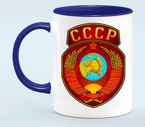 Герб СССР кружка двухцветная (цвет: белый + синий)