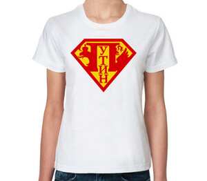 Путин (Супермен) женская футболка с коротким рукавом (цвет: белый)