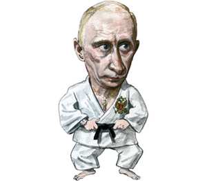 Путин в борцовском кимоно кружка с ложкой в ручке (цвет: белый + красный)