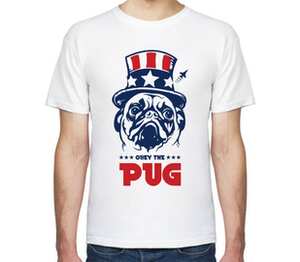 Мопс Президент (Obey pug) мужская футболка с коротким рукавом (цвет: белый)