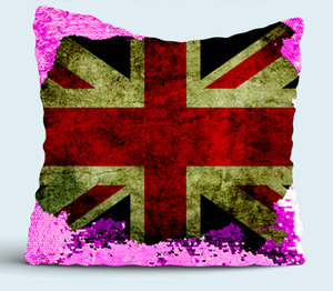 Флаг Великобритании подушка с пайетками (цвет: белый + сиреневый)