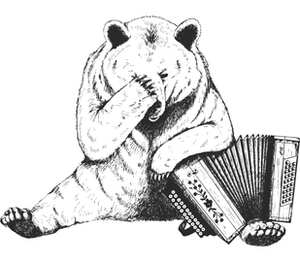 Медведь с баяном кружка с ложкой в ручке (цвет: белый + черный)