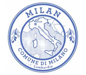 Печать - Милан, Италия (Milan, comune di Milano Lombardia) кружка с ручкой в виде дельфина (цвет: белый + синий)
