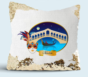 Венеция, Италия (Venice) подушка с пайетками (цвет: белый + золотой)