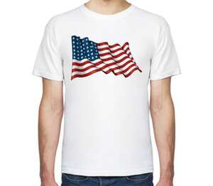 Развивающийся Американский флаг мужская футболка с коротким рукавом (цвет: белый)