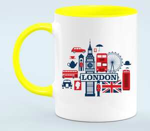 Символы Лондона (London) кружка двухцветная (цвет: белый + желтый)