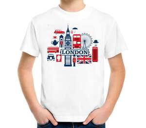 Символы Лондона (London) детская футболка с коротким рукавом (цвет: белый)