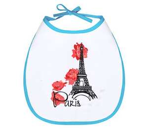 Париж - цветы и эйфелева башня (Paris) слюнявчик (цвет: белый + синий)