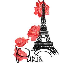 Париж - цветы и эйфелева башня (Paris) подушка с пайетками (цвет: белый + синий)