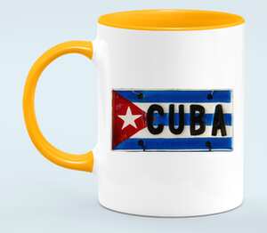 Знак - Куба (Cuba) кружка двухцветная (цвет: белый + оранжевый)