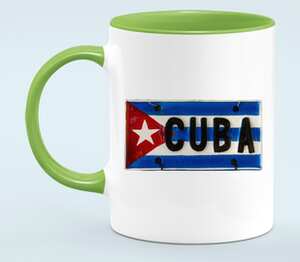 Знак - Куба (Cuba) кружка двухцветная (цвет: белый + светло-зеленый)