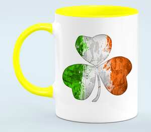 Ирландский трилистник кружка двухцветная (цвет: белый + желтый)