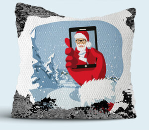 Сэлфи Деда Мороза подушка с пайетками (цвет: белый + черный)