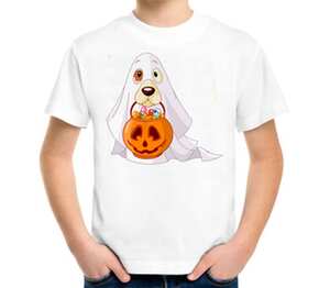 Собака привидение детская футболка с коротким рукавом (цвет: белый)