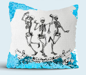 Танцующие скелеты - счастливого хэллуина подушка с пайетками (цвет: белый + синий)