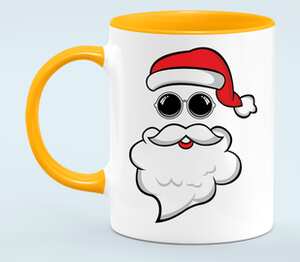 Дед мороз в очках кружка двухцветная (цвет: белый + оранжевый)