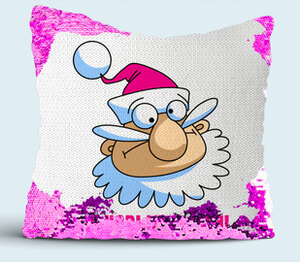 Дед мороз - с новым годом подушка с пайетками (цвет: белый + сиреневый)