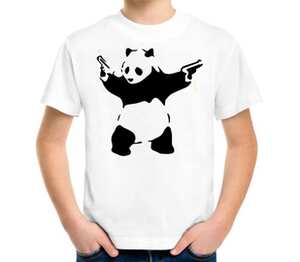 Панда с пистолетами детская футболка с коротким рукавом (цвет: белый)