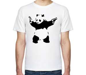 Панда с пистолетами мужская футболка с коротким рукавом (цвет: белый)