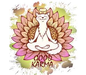 Медитирующий кот - Good Karma кружка с кантом (цвет: белый + голубой)