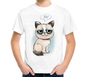 Недовольный кот детская футболка с коротким рукавом (цвет: белый)